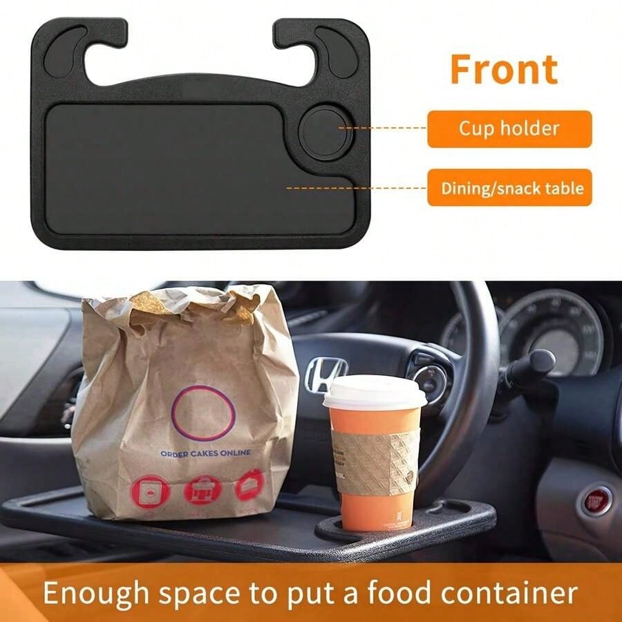 1 Car Tray Table- Double-Sided Adjustable, Car Steering Wheel Table, Multi-Purpose Travel Car Accessory, Multi-Function Drink/Food Holder- In-Car Dining, Work And Video Recording, Steering Wheel Des