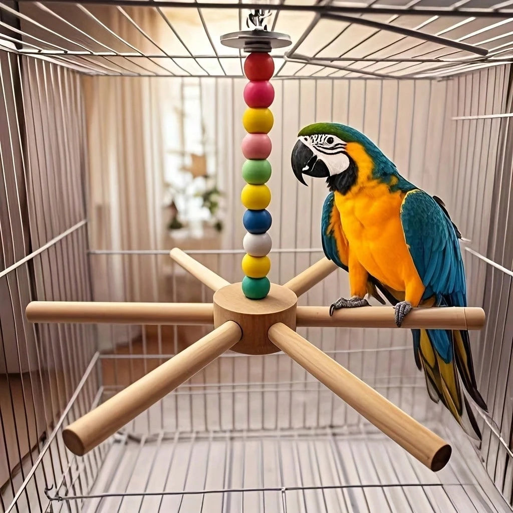 1 Interactive Rotating Bird Hammock And Perch- Heavy-Duty Hanging Perch With Sturdy Base, Easy To Assemble, Rotating Movement, Suitable For Parrots, Caracals, Lovebirds, Budgerigars- Birdcage Bird B
