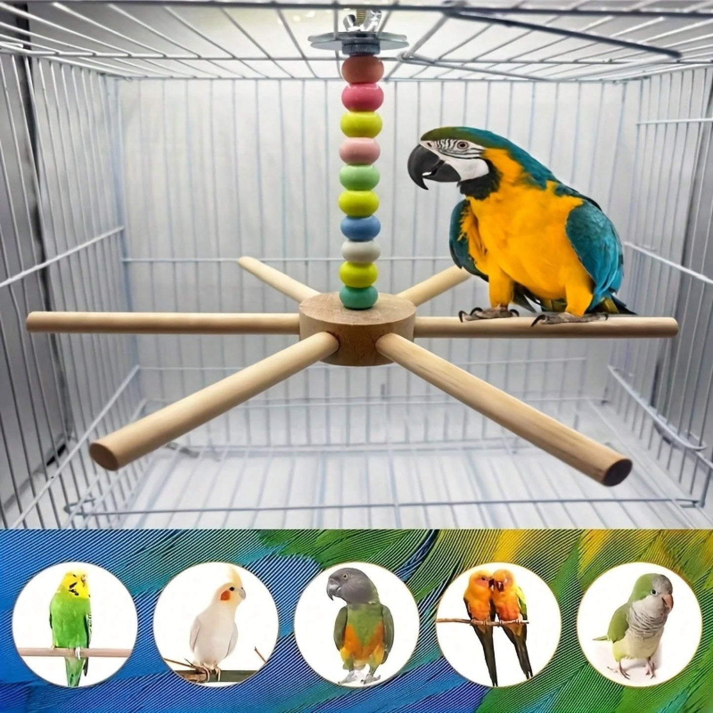 1 Interactive Rotating Bird Hammock And Perch- Heavy-Duty Hanging Perch With Sturdy Base, Easy To Assemble, Rotating Movement, Suitable For Parrots, Caracals, Lovebirds, Budgerigars- Birdcage Bird B