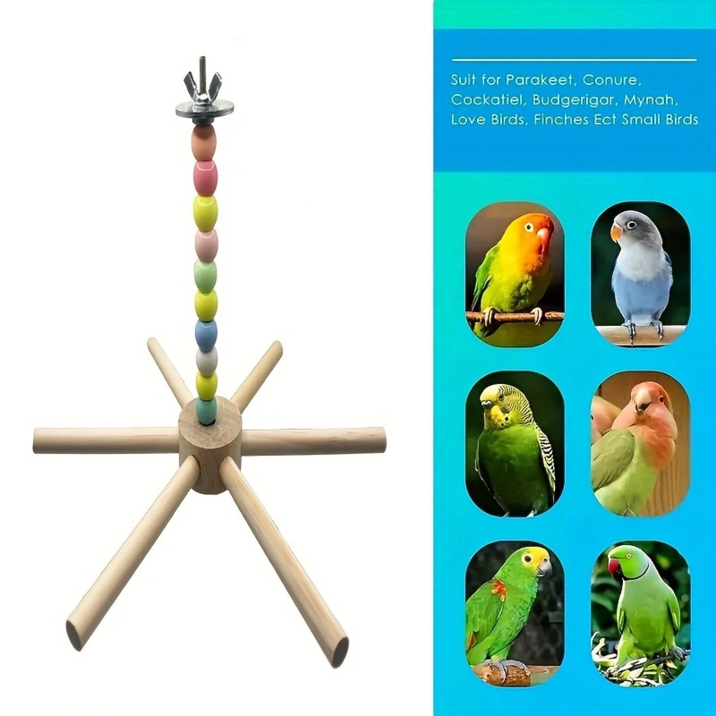1 Interactive Rotating Bird Hammock And Perch- Heavy-Duty Hanging Perch With Sturdy Base, Easy To Assemble, Rotating Movement, Suitable For Parrots, Caracals, Lovebirds, Budgerigars- Birdcage Bird B