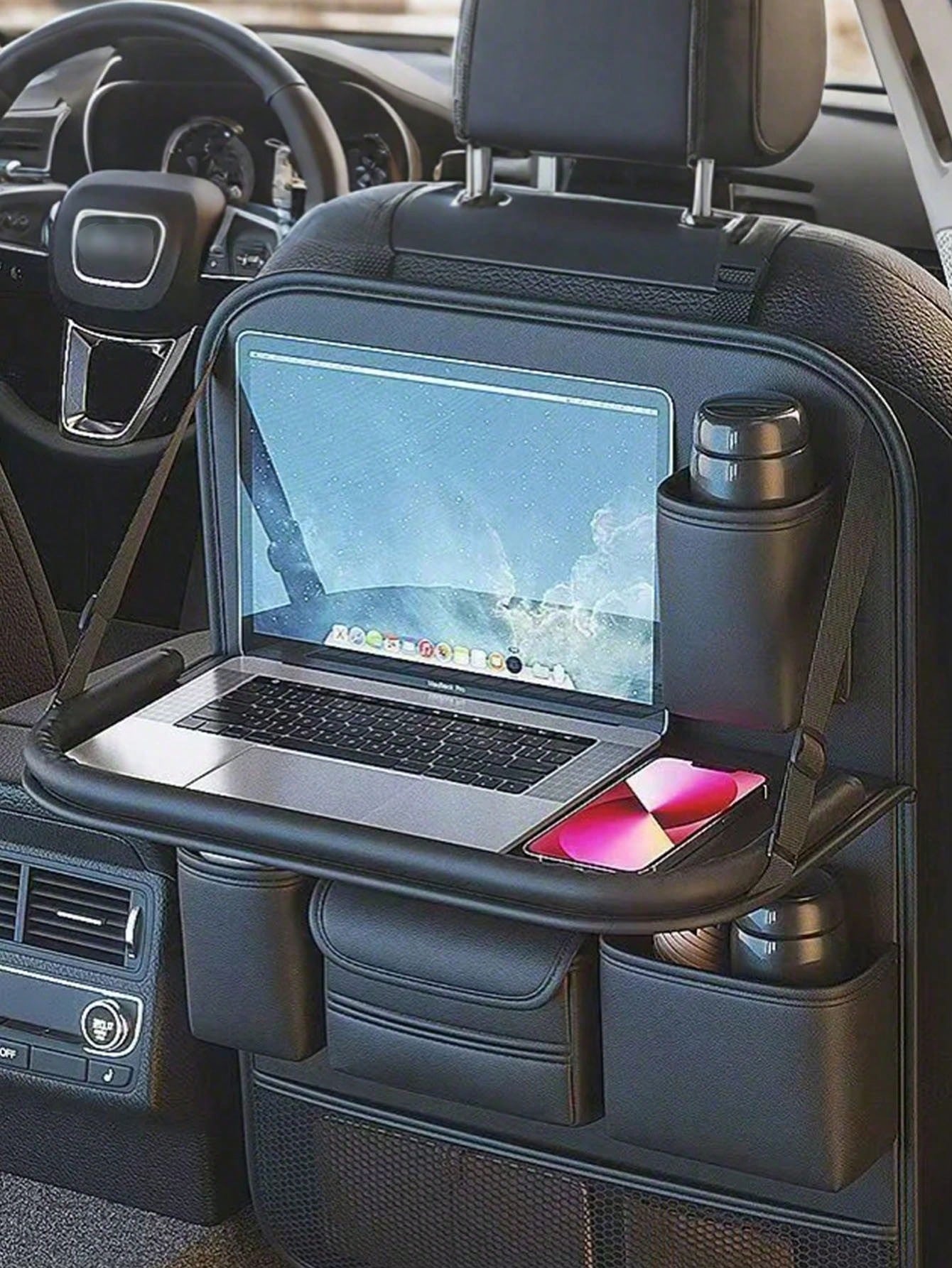 1 Pack Leather Car Backseat Organizer With Foldable Table Tray, Car Storage Organizer With Tablet Holder, Car Seat Back Protectors Kick Mats Travel Accessories