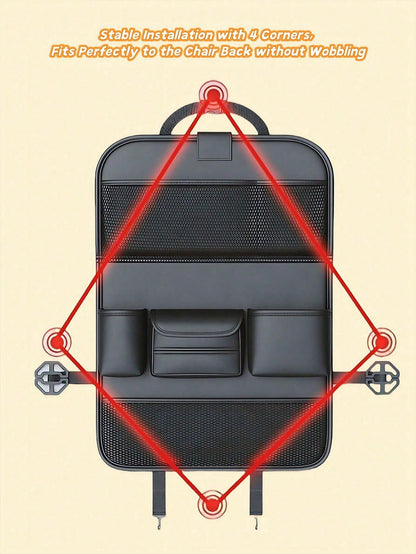 1 Pack Leather Car Backseat Organizer With Foldable Table Tray, Car Storage Organizer With Tablet Holder, Car Seat Back Protectors Kick Mats Travel Accessories