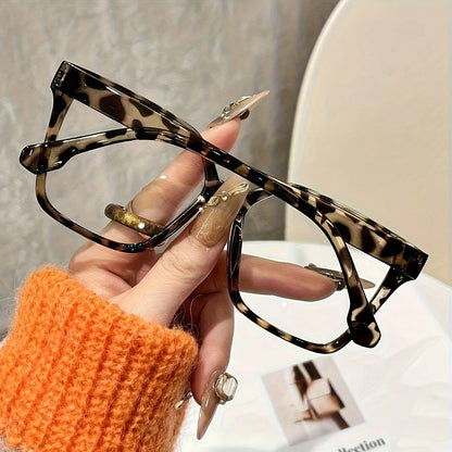 1 Pair Bohemian Style Large Frame Transparent Glasses, Women's, Fashion Leopard Print & Solid Color Options, PC Polycarbonate Material, Full Frame Design
