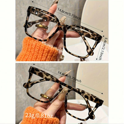 1 Pair Bohemian Style Large Frame Transparent Glasses, Women's, Fashion Leopard Print & Solid Color Options, PC Polycarbonate Material, Full Frame Design