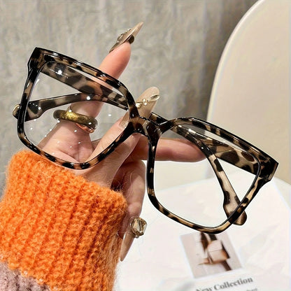 1 Pair Bohemian Style Large Frame Transparent Glasses, Women's, Fashion Leopard Print & Solid Color Options, PC Polycarbonate Material, Full Frame Design