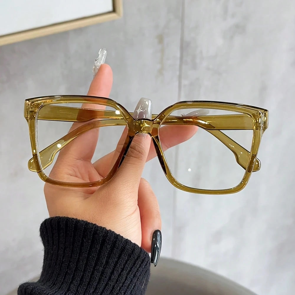1 Pair Bohemian Style Large Frame Transparent Glasses, Women's, Fashion Leopard Print & Solid Color Options, PC Polycarbonate Material, Full Frame Design