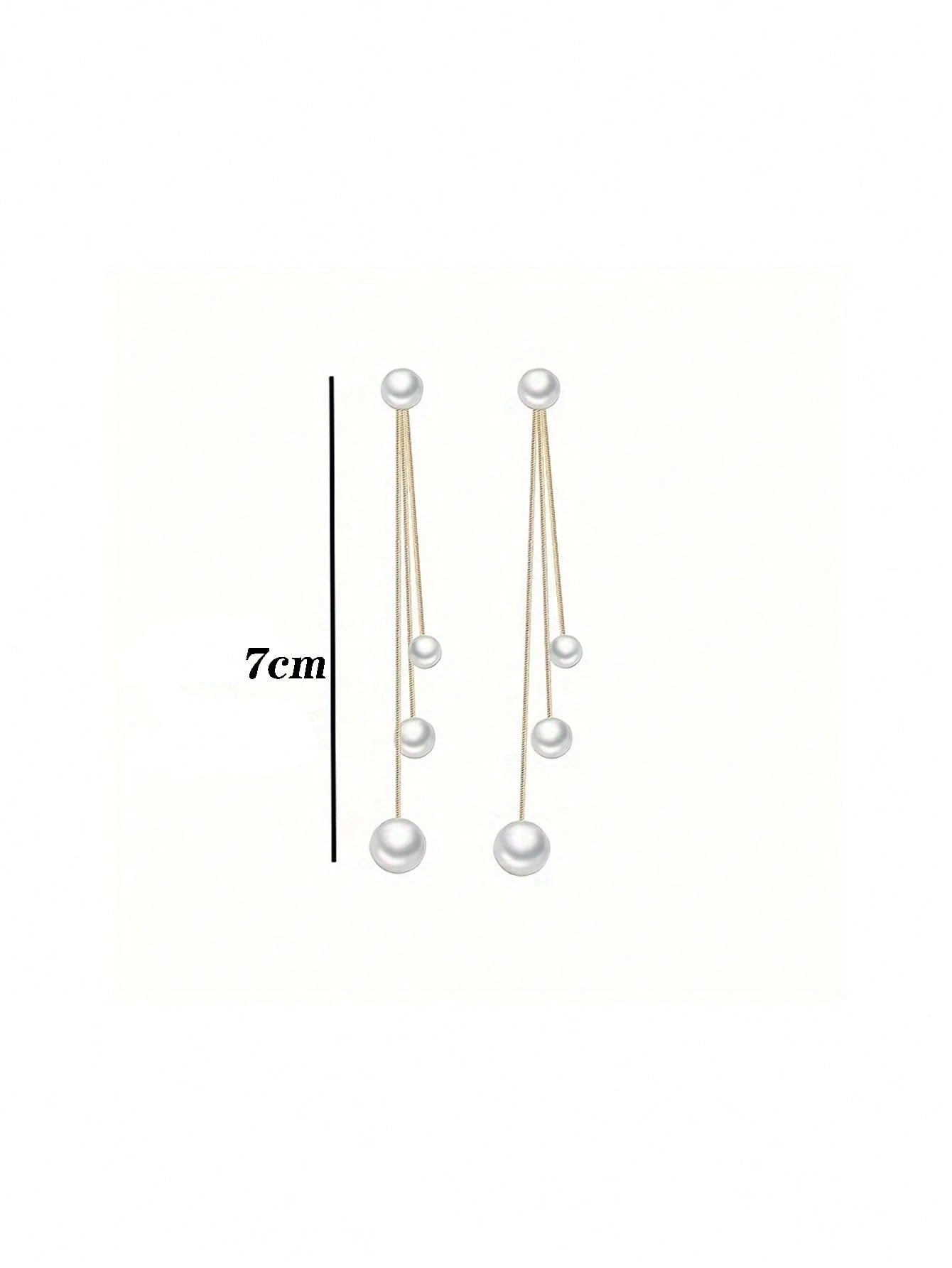 1 Pair Elegant Minimalist Stainless Steel Water Drop Earrings With Faux Pearl Tassel, Low Allergy Long Dangle Tassel Earrings For Women, Suitable For Daily, Party Occasions