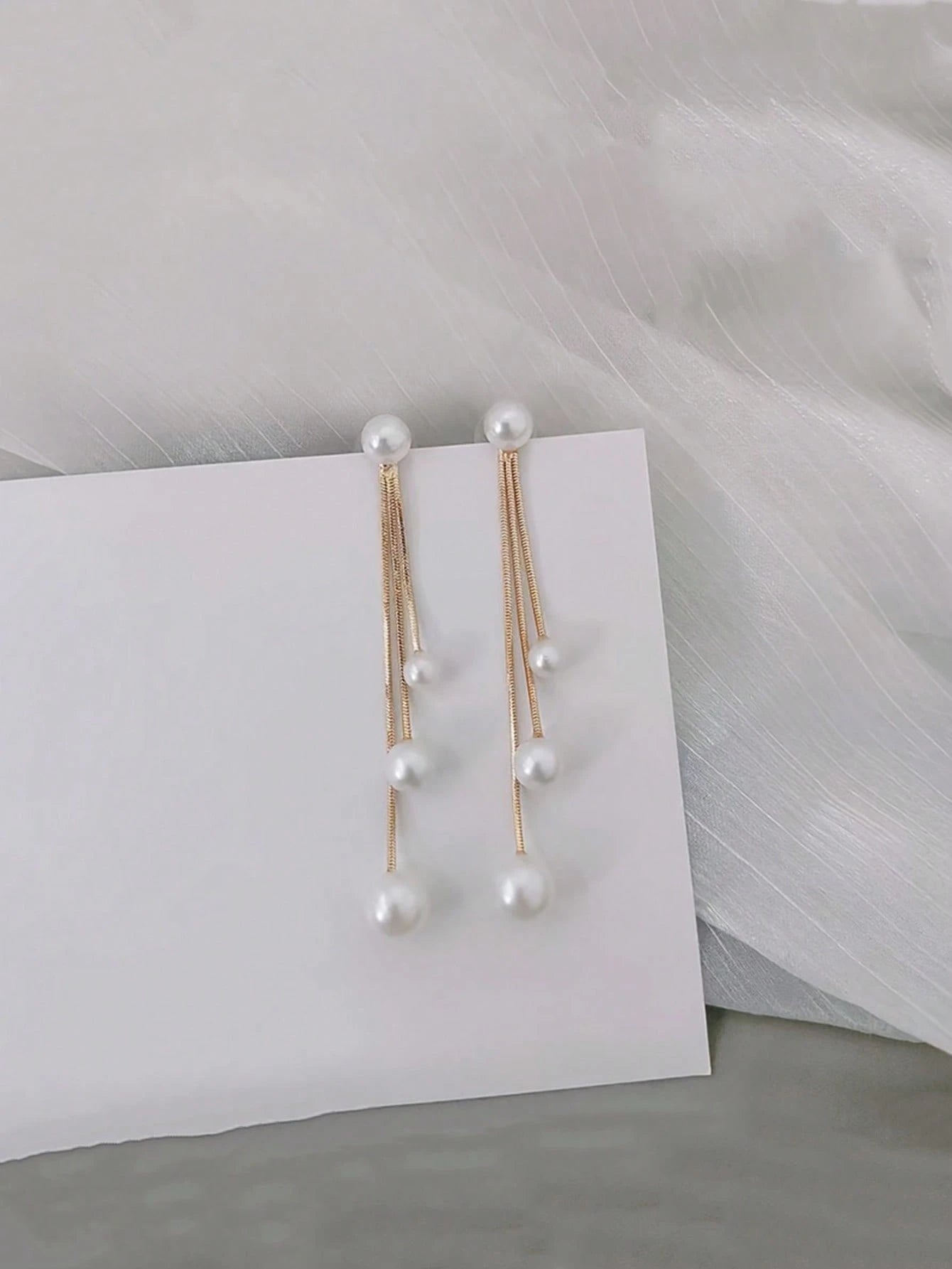 1 Pair Elegant Minimalist Stainless Steel Water Drop Earrings With Faux Pearl Tassel, Low Allergy Long Dangle Tassel Earrings For Women, Suitable For Daily, Party Occasions