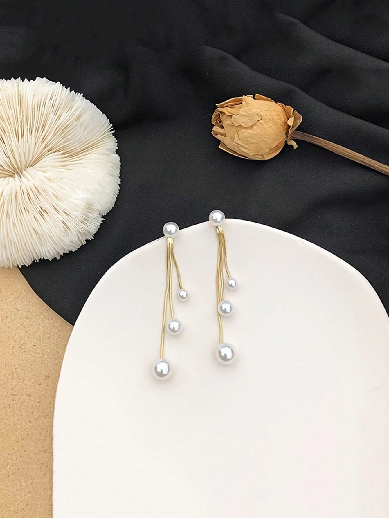 1 Pair Elegant Minimalist Stainless Steel Water Drop Earrings With Faux Pearl Tassel, Low Allergy Long Dangle Tassel Earrings For Women, Suitable For Daily, Party Occasions