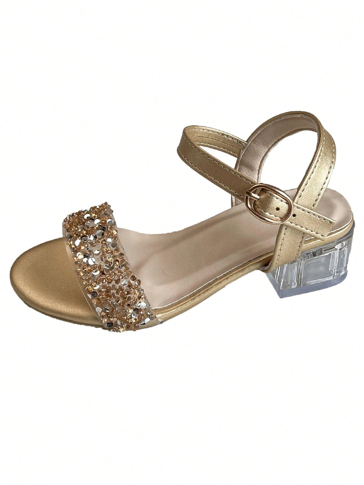 1 Pair Fashion Children's New Sandals, Tie-Up Design, Glamorous Crystal High Heel Dance Shoes, Princess Shoes, Suitable For Parties, Photography, Indoor And Outdoor