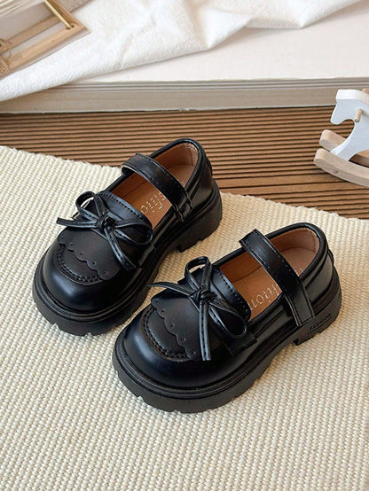 1 Pair Girls Shallow Loafers With Bow Design, Casual Flat Shoes, Non-Slip, Breathable, Comfortable, Anti-Kick, Mary Jane Princess Shoes For Toddlers, Vintage School Student Shoes For Indoor/Outdoor Pl