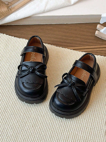 1 Pair Girls Shallow Loafers With Bow Design, Casual Flat Shoes, Non-Slip, Breathable, Comfortable, Anti-Kick, Mary Jane Princess Shoes For Toddlers, Vintage School Student Shoes For Indoor/Outdoor Pl