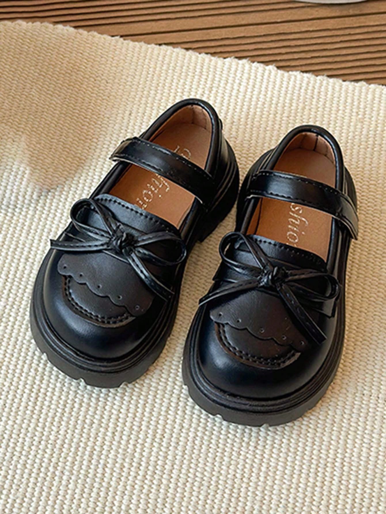 1 Pair Girls Shallow Loafers With Bow Design, Casual Flat Shoes, Non-Slip, Breathable, Comfortable, Anti-Kick, Mary Jane Princess Shoes For Toddlers, Vintage School Student Shoes For Indoor/Outdoor Pl