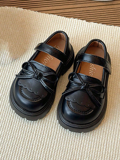 1 Pair Girls Shallow Loafers With Bow Design, Casual Flat Shoes, Non-Slip, Breathable, Comfortable, Anti-Kick, Mary Jane Princess Shoes For Toddlers, Vintage School Student Shoes For Indoor/Outdoor Pl