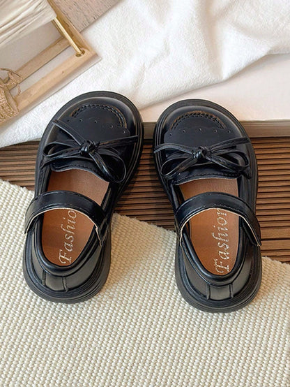 1 Pair Girls Shallow Loafers With Bow Design, Casual Flat Shoes, Non-Slip, Breathable, Comfortable, Anti-Kick, Mary Jane Princess Shoes For Toddlers, Vintage School Student Shoes For Indoor/Outdoor Pl