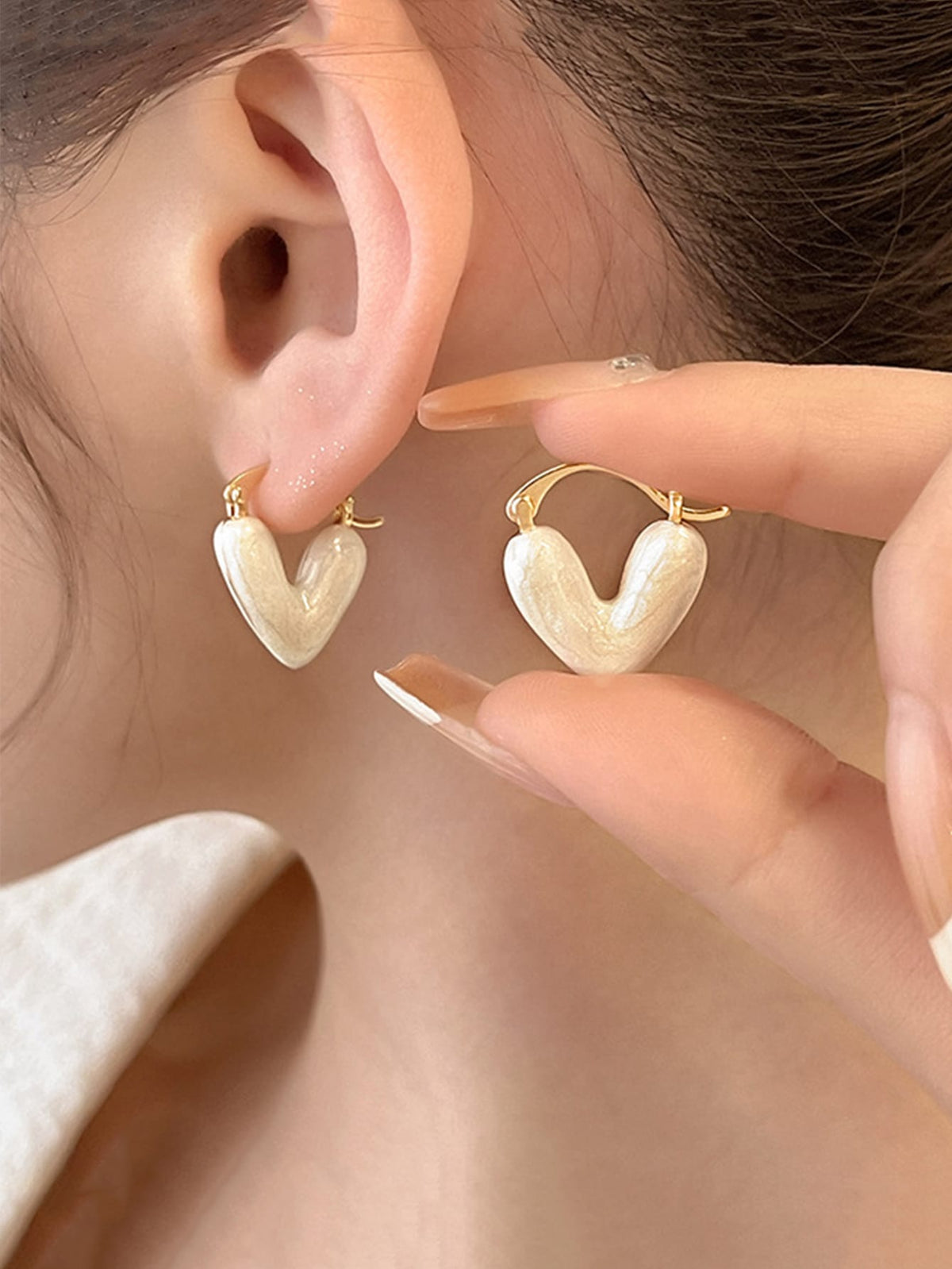 1 Pair Gold-Plated Pink Heart Shaped Earrings, Cute Enamel Pendant Earrings, Fashionable Y2K Jewelry Gift For Women,Summer,Jewellery,Festival,Accessories