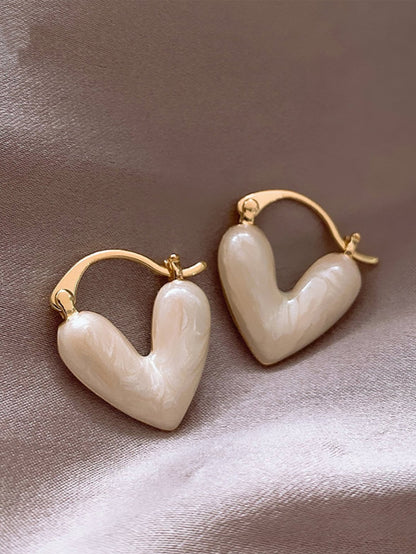 1 Pair Gold-Plated Pink Heart Shaped Earrings, Cute Enamel Pendant Earrings, Fashionable Y2K Jewelry Gift For Women,Summer,Jewellery,Festival,Accessories