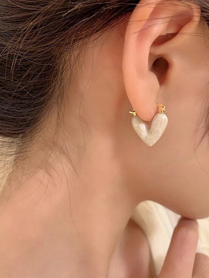 1 Pair Gold-Plated Pink Heart Shaped Earrings, Cute Enamel Pendant Earrings, Fashionable Y2K Jewelry Gift For Women,Summer,Jewellery,Festival,Accessories