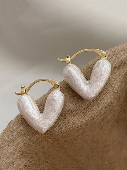 1 Pair Gold-Plated Pink Heart Shaped Earrings, Cute Enamel Pendant Earrings, Fashionable Y2K Jewelry Gift For Women,Summer,Jewellery,Festival,Accessories