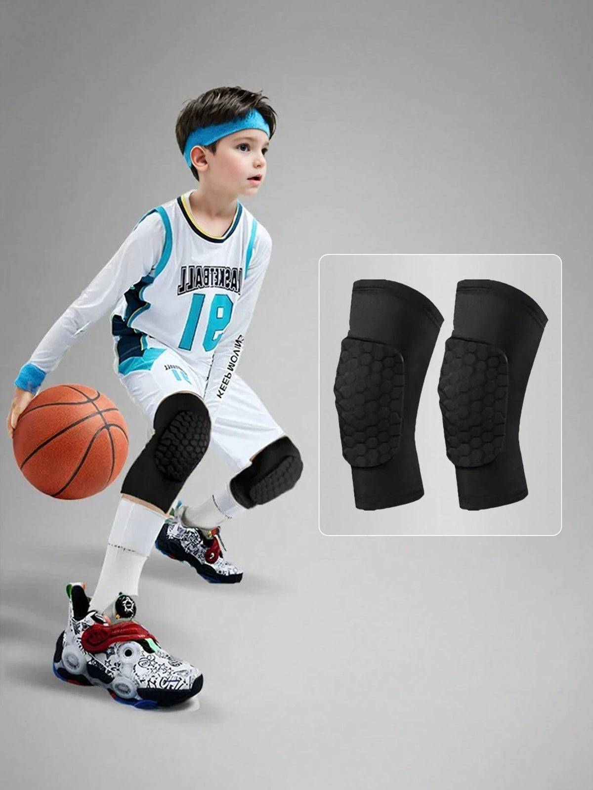 1 Pair Kids' Thick Honeycomb Anti-Collision Knee Pads, Comfortable For Dancing, Football, Basketball, Running And Other Outdoor Sports, Back To School