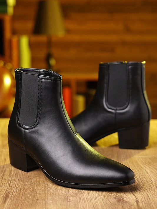 1 Pair Men's Fashion Versatile High-Top British Style Shiny Leather Chelsea Boots
