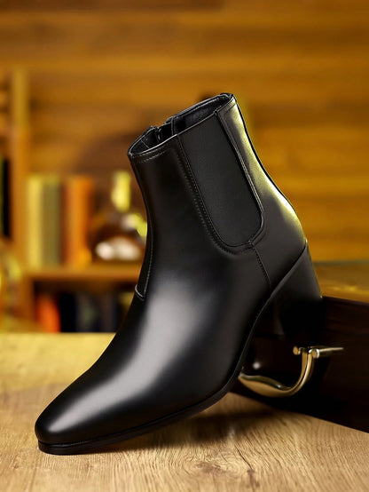 1 Pair Men's Fashion Versatile High-Top British Style Shiny Leather Chelsea Boots