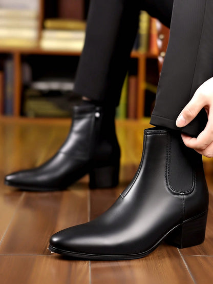 1 Pair Men's Fashion Versatile High-Top British Style Shiny Leather Chelsea Boots