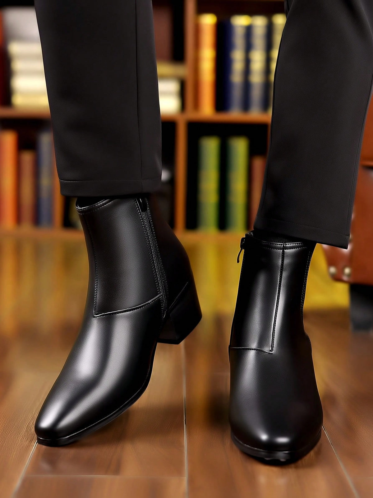 1 Pair Men's Fashion Versatile High-Top British Style Shiny Leather Chelsea Boots