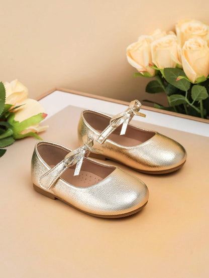 1 Pair New Style Children Flat Shoes, Fashionable Girls' Infant Bow Shoes