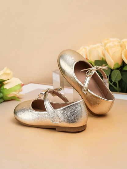 1 Pair New Style Children Flat Shoes, Fashionable Girls' Infant Bow Shoes