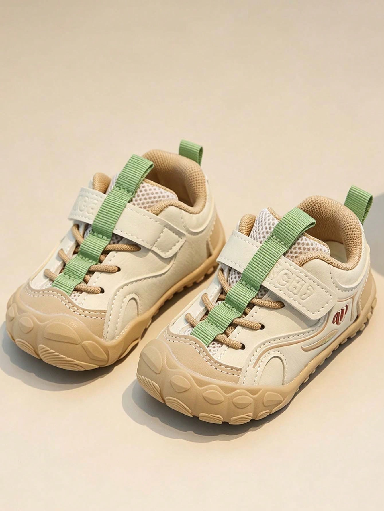 1 Pair PU Spring/Autumn Infant Toddler Walking Shoes, Anti-Collision Toe Lightweight Breathable Hook & Loop Athletic Shoes