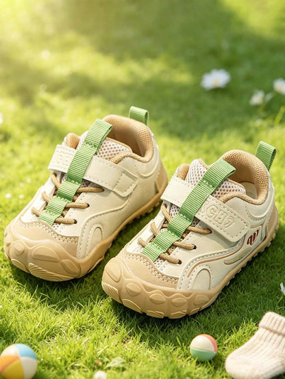 1 Pair PU Spring/Autumn Infant Toddler Walking Shoes, Anti-Collision Toe Lightweight Breathable Hook & Loop Athletic Shoes