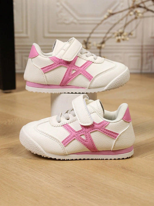 1 Pair Spring Toddler Girls Casual Sports Shoes, Non-Slip Versatile Pink Patchwork White Sneakers, Suitable For Daily Wear, Campus, Party, Home, Outdoor, Spring/Summer/Autumn, New 2026