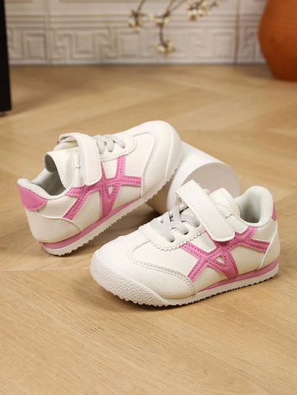 1 Pair Spring Toddler Girls Casual Sports Shoes, Non-Slip Versatile Pink Patchwork White Sneakers, Suitable For Daily Wear, Campus, Party, Home, Outdoor, Spring/Summer/Autumn, New 2026