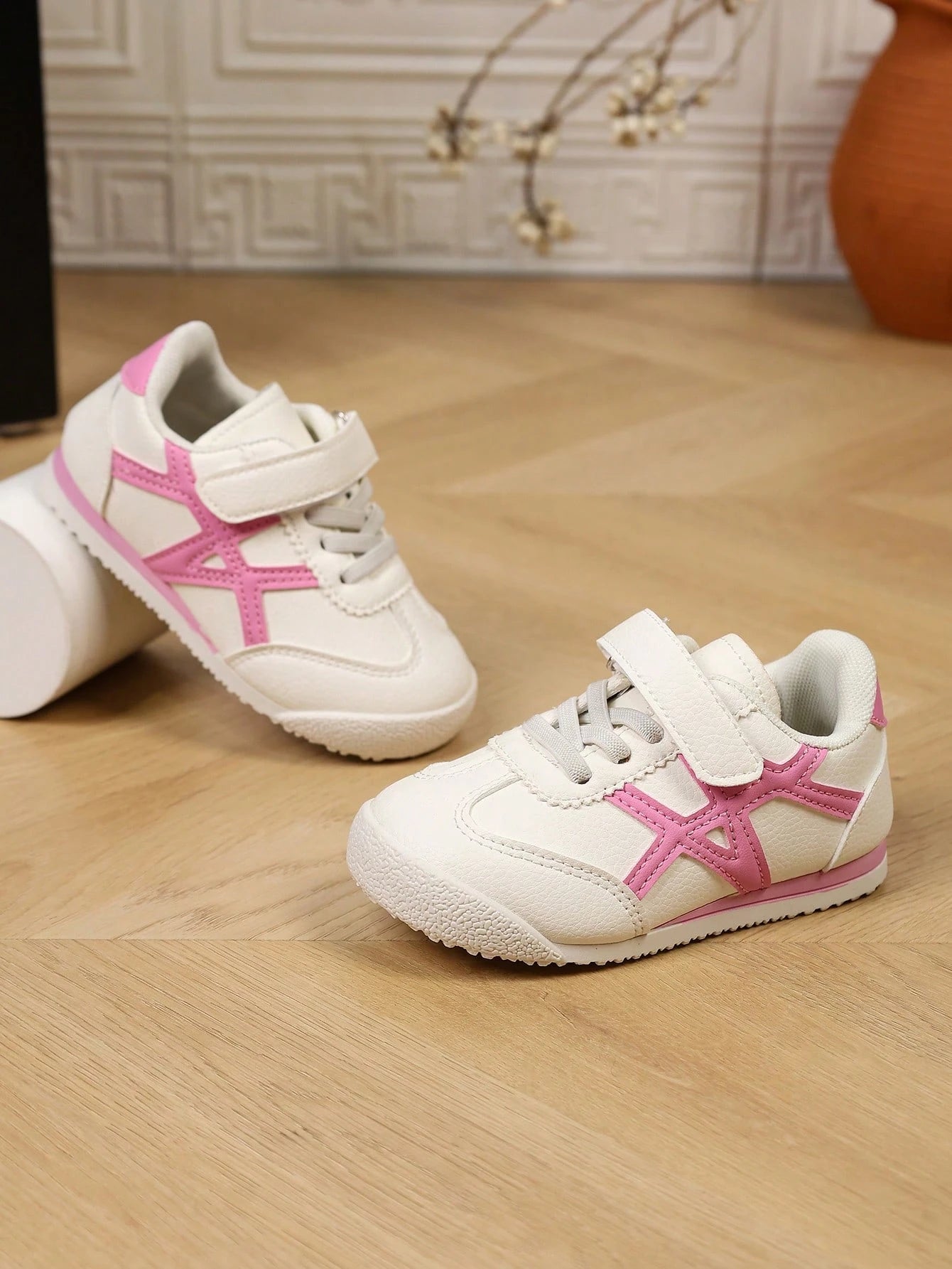 1 Pair Spring Toddler Girls Casual Sports Shoes, Non-Slip Versatile Pink Patchwork White Sneakers, Suitable For Daily Wear, Campus, Party, Home, Outdoor, Spring/Summer/Autumn, New 2026
