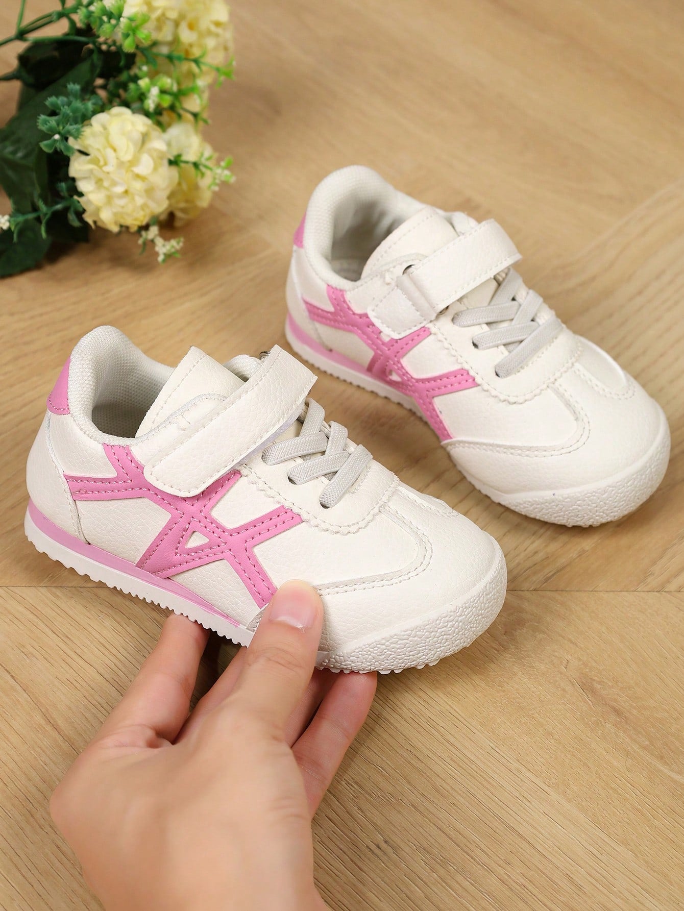 1 Pair Spring Toddler Girls Casual Sports Shoes, Non-Slip Versatile Pink Patchwork White Sneakers, Suitable For Daily Wear, Campus, Party, Home, Outdoor, Spring/Summer/Autumn, New 2026