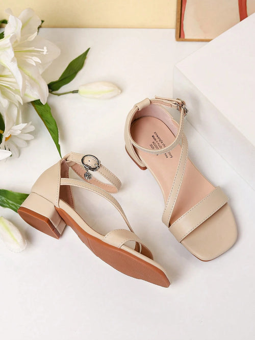 1 Pair Summer New Girls' Fashion Roman High Heel Sandals, Diagonal Strap Decor Personalized Elegant Dignified Elegant, Girls' High Heel Dance Shoes, Student Performance Daily Activity Sandals