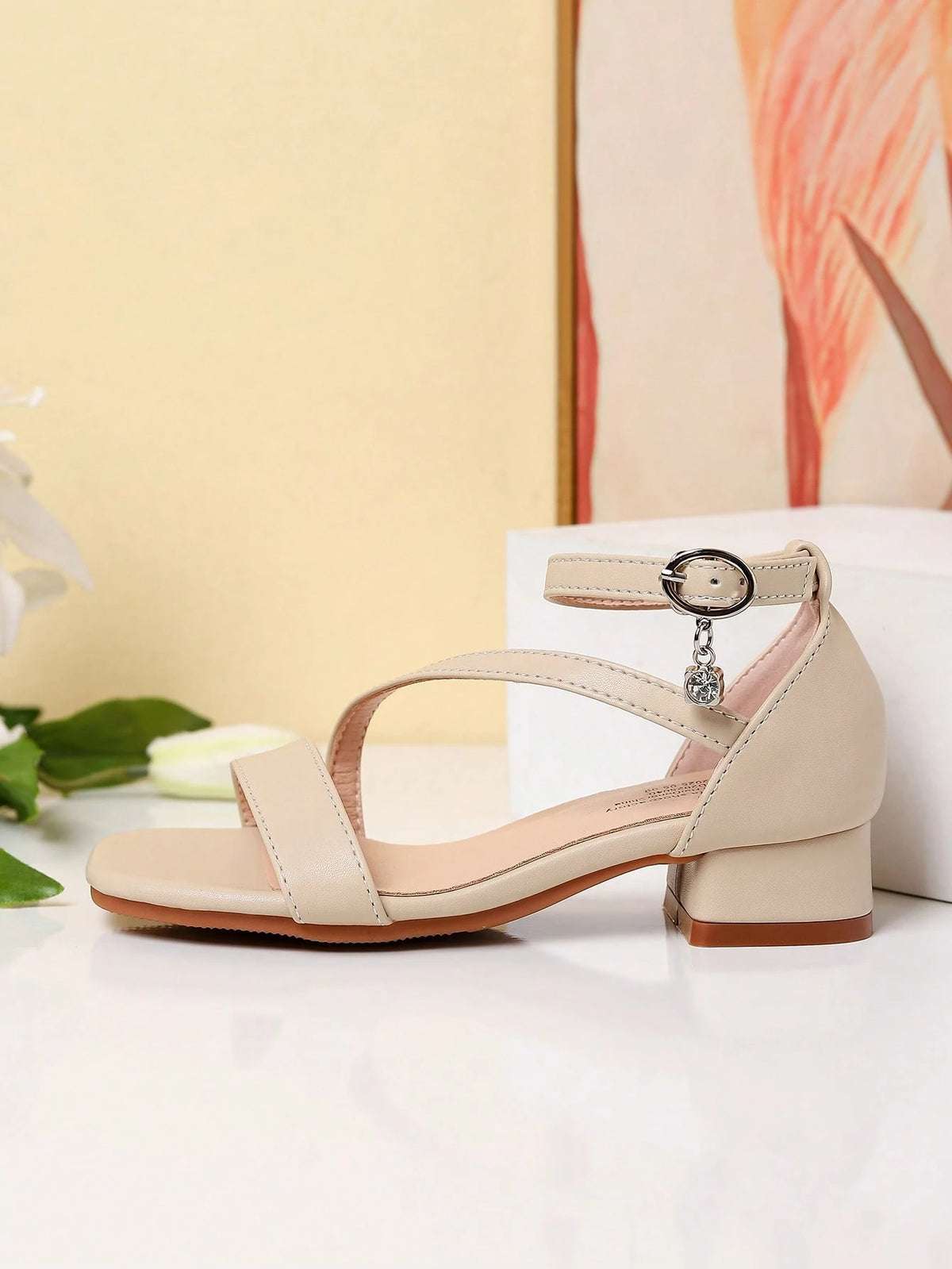 1 Pair Summer New Girls' Fashion Roman High Heel Sandals, Diagonal Strap Decor Personalized Elegant Dignified Elegant, Girls' High Heel Dance Shoes, Student Performance Daily Activity Sandals