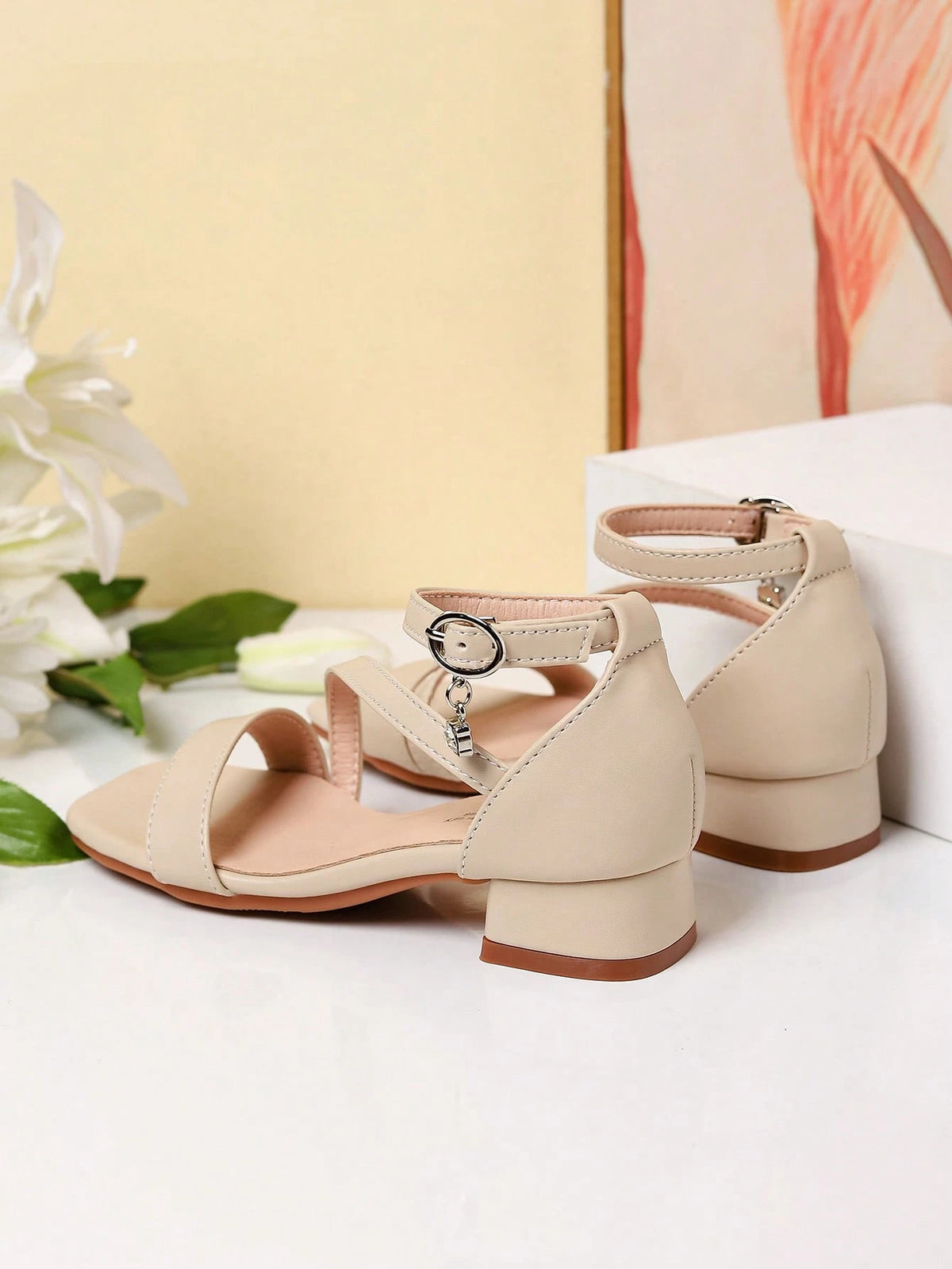 1 Pair Summer New Girls' Fashion Roman High Heel Sandals, Diagonal Strap Decor Personalized Elegant Dignified Elegant, Girls' High Heel Dance Shoes, Student Performance Daily Activity Sandals