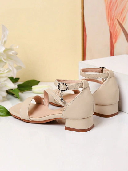 1 Pair Summer New Girls' Fashion Roman High Heel Sandals, Diagonal Strap Decor Personalized Elegant Dignified Elegant, Girls' High Heel Dance Shoes, Student Performance Daily Activity Sandals