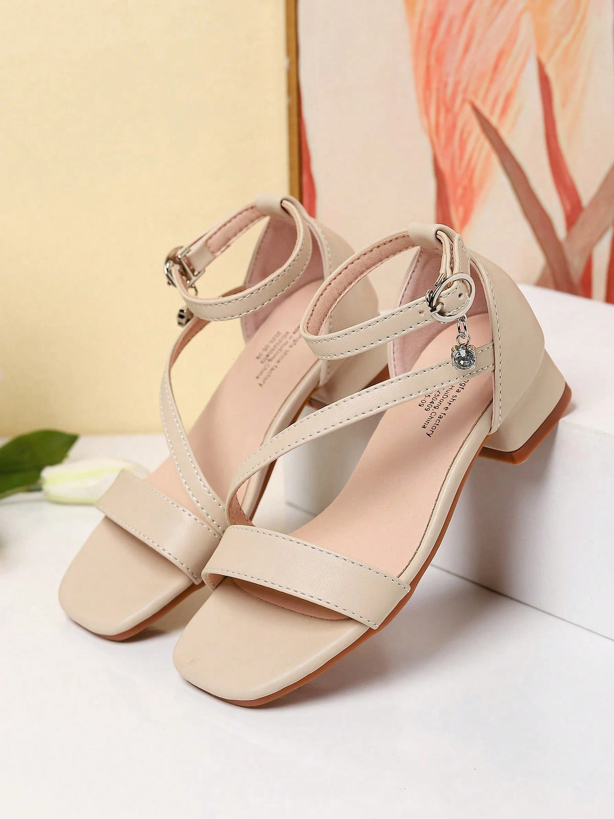 1 Pair Summer New Girls' Fashion Roman High Heel Sandals, Diagonal Strap Decor Personalized Elegant Dignified Elegant, Girls' High Heel Dance Shoes, Student Performance Daily Activity Sandals