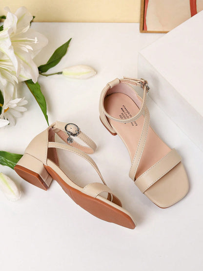 1 Pair Summer New Girls' Fashion Roman High Heel Sandals, Diagonal Strap Decor Personalized Elegant Dignified Elegant, Girls' High Heel Dance Shoes, Student Performance Daily Activity Sandals