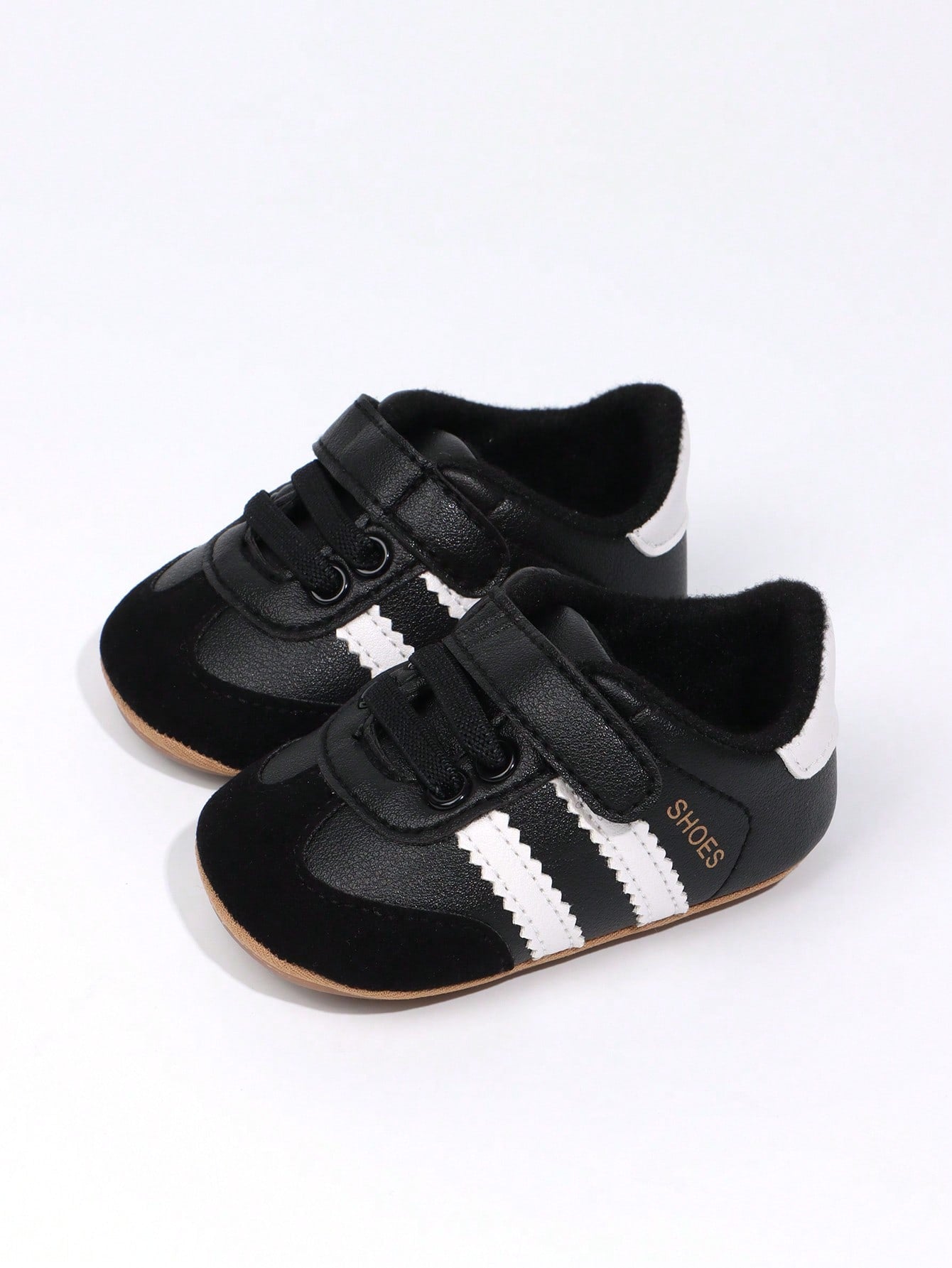 1 Pair Toddler Boys' Stripe PU Hook And Loop Design Soft Sole Anti-Slip Comfortable 0-15 Months Infant Prewalker Shoes, Fashion Classic Casual Sneakers, Suitable For Spring/Autumn