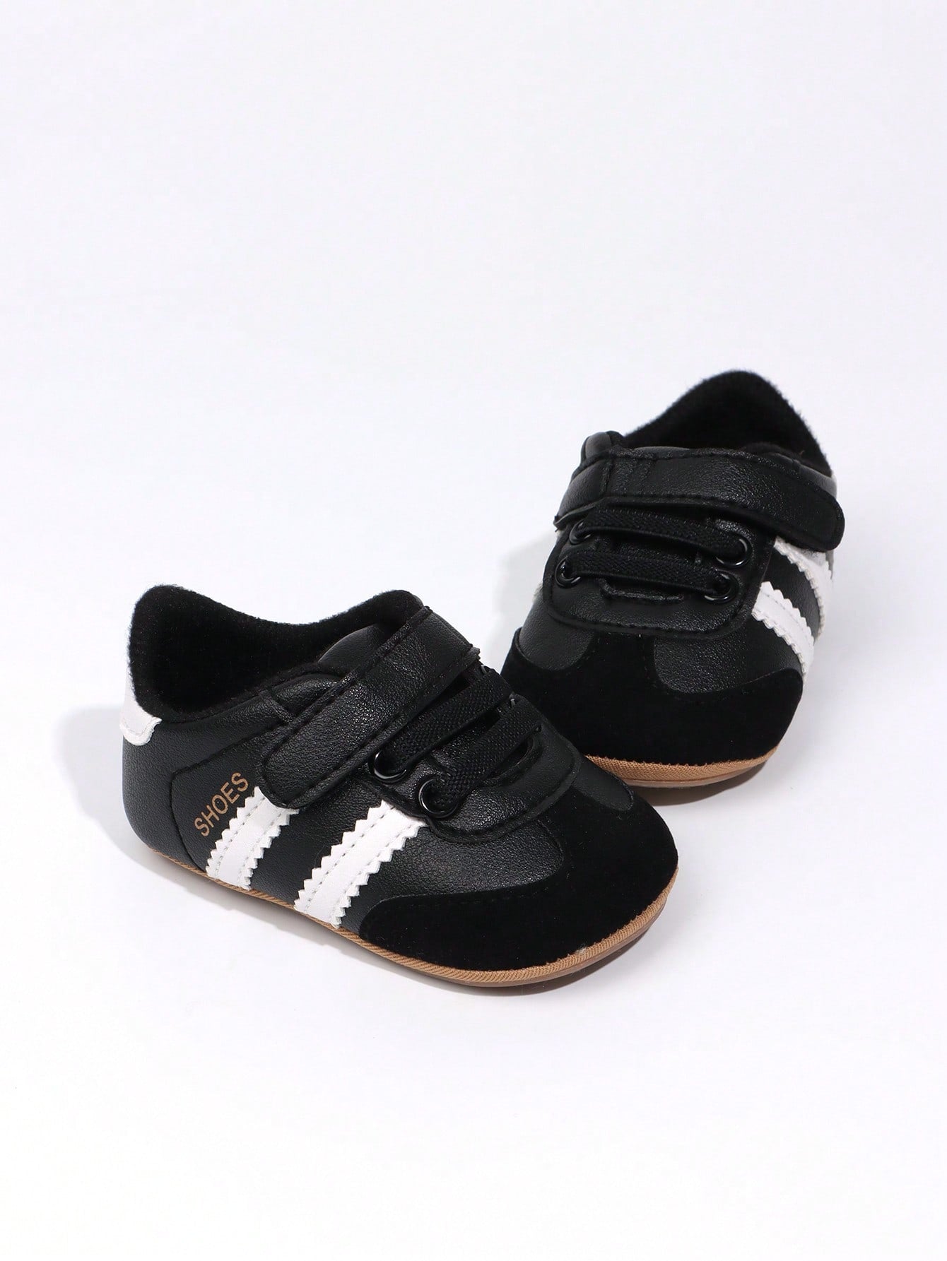 1 Pair Toddler Boys' Stripe PU Hook And Loop Design Soft Sole Anti-Slip Comfortable 0-15 Months Infant Prewalker Shoes, Fashion Classic Casual Sneakers, Suitable For Spring/Autumn