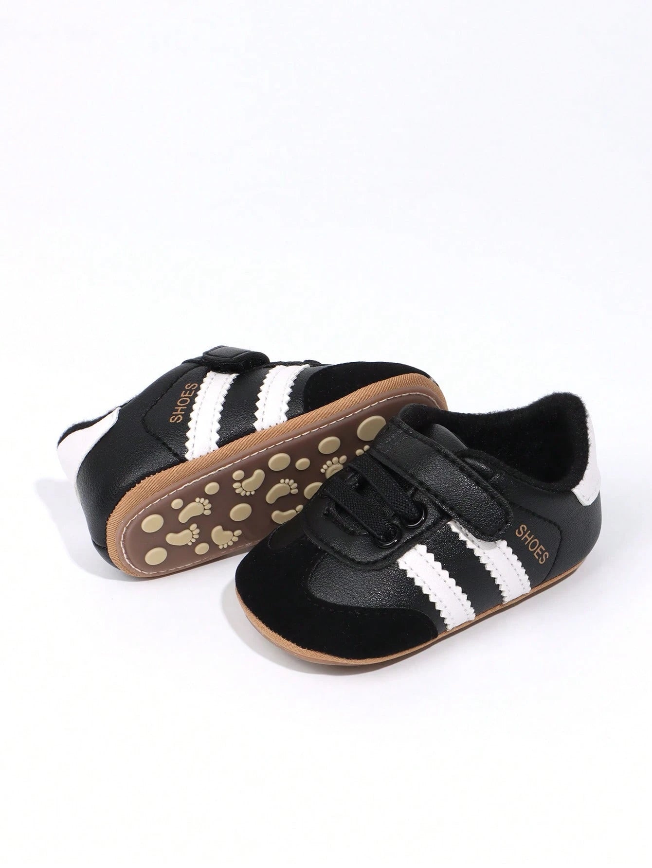 1 Pair Toddler Boys' Stripe PU Hook And Loop Design Soft Sole Anti-Slip Comfortable 0-15 Months Infant Prewalker Shoes, Fashion Classic Casual Sneakers, Suitable For Spring/Autumn