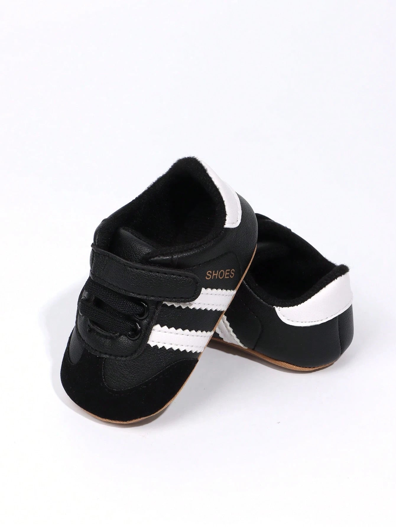 1 Pair Toddler Boys' Stripe PU Hook And Loop Design Soft Sole Anti-Slip Comfortable 0-15 Months Infant Prewalker Shoes, Fashion Classic Casual Sneakers, Suitable For Spring/Autumn