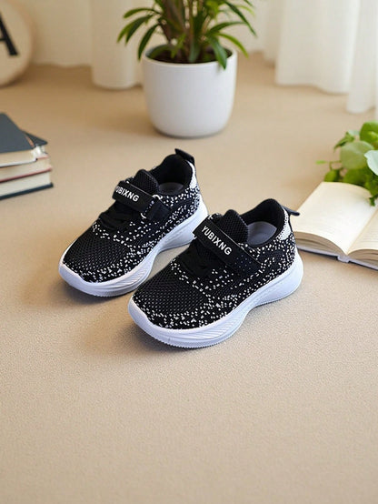 1 Pair Unisex Starry Knit Campus Outdoor Sports Shoes With Hook And Loop Soft Sole Toddler Walking Shoes