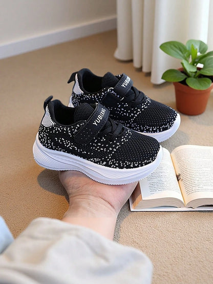 1 Pair Unisex Starry Knit Campus Outdoor Sports Shoes With Hook And Loop Soft Sole Toddler Walking Shoes