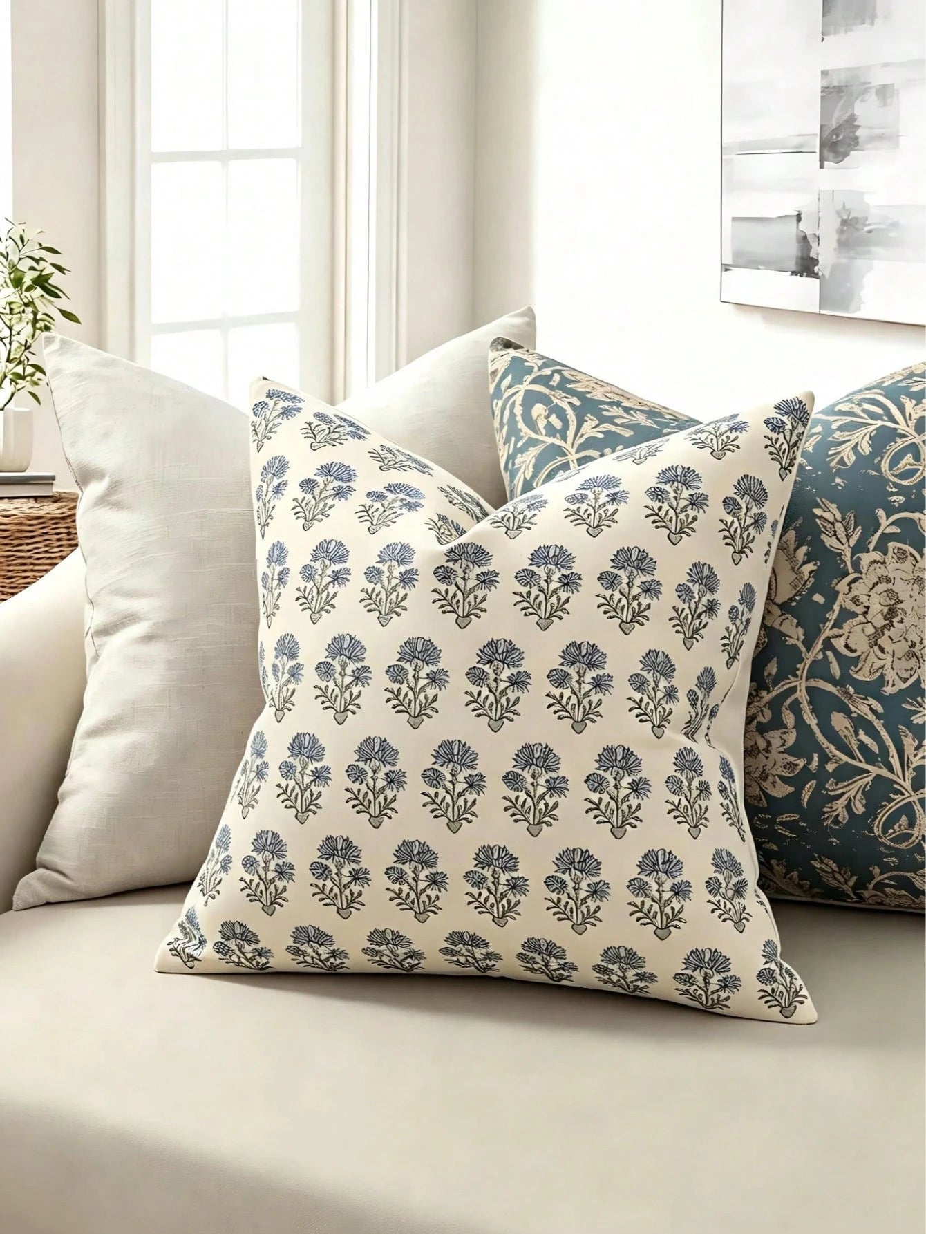 1 PC Farmhouse Floral Pillow Covers, Country Botanical Throw Pillow Cover For Sofa Couch Bed Living Room, Rustic Vintage Flower Cushion Covers Cottage Home Decor