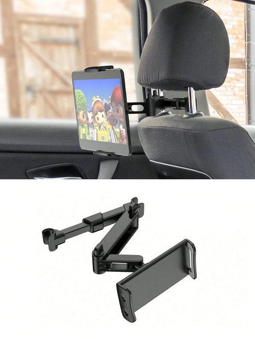 1 Pc For Kids Black 360° Rotating Adjustable Car Headrest Backseat Mount Holder Compatible With All 4"-11" Tablets, Cellphones, IPad Air Mini, Tabs Switch Road Trip Essentials